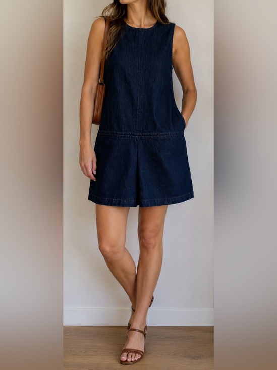 Zara Dresses & Skirts - Zara Dark Wash Denim with Pleated Detail Mini Dress - Size M